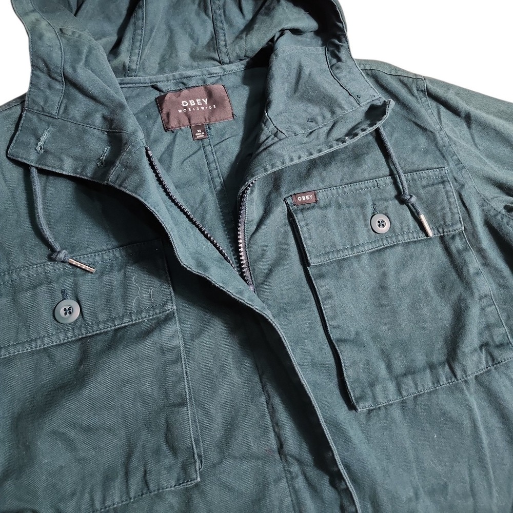 Obey Field Jacket Womens XS Forest Green Cropped Utility Streetwear Skater trend - Picture 6 of 10